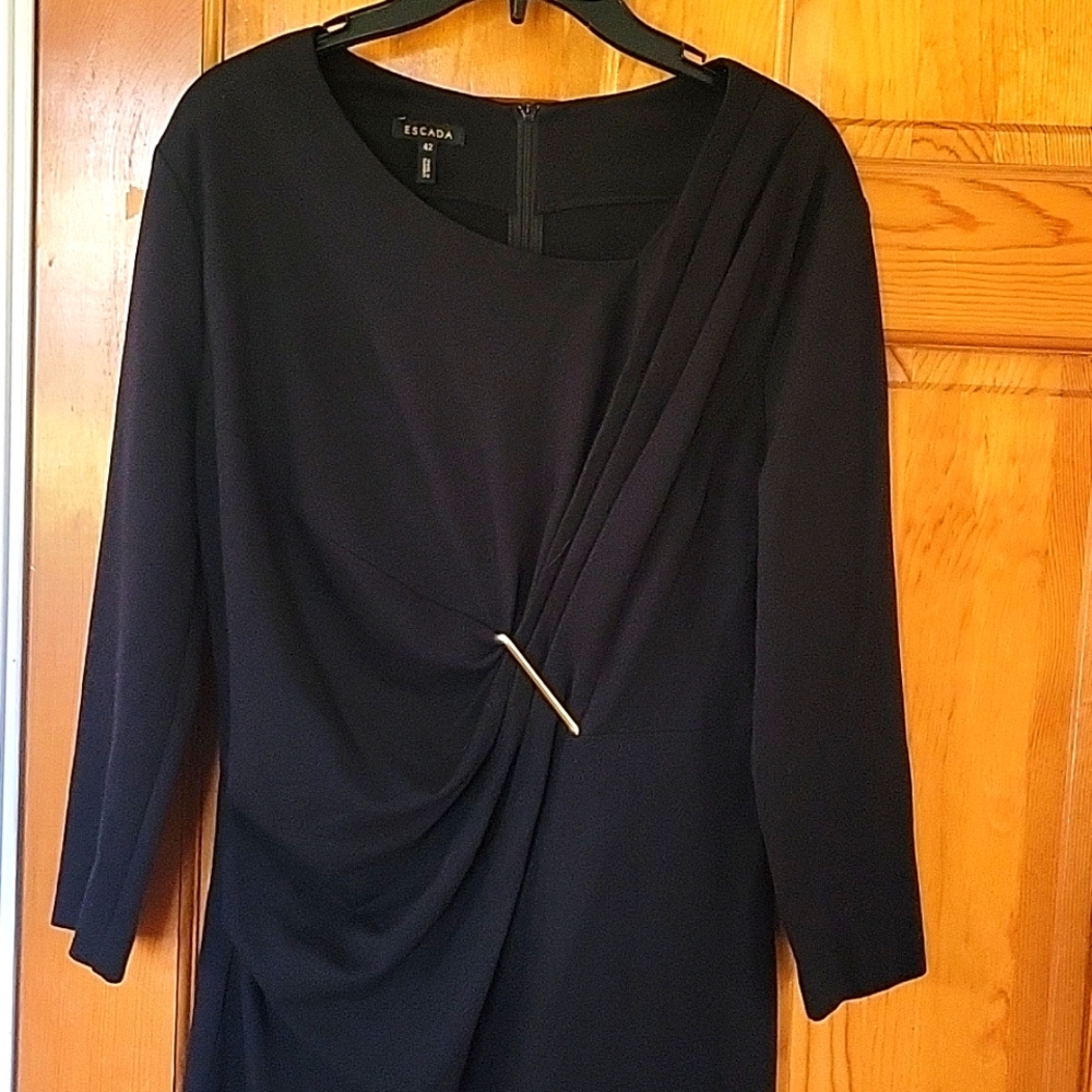 ESCADA Gathered Front 3/4 Sleeve Dress Size 42 US 8-10 - Picture 3 of 7